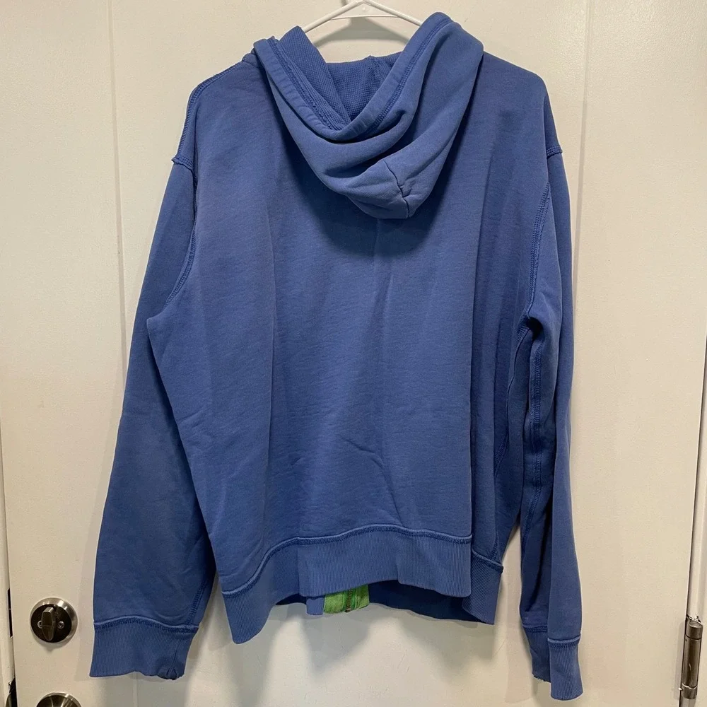 Polo Ralph Lauren Mens XL Blue Full Zip Hoodie Green Pony Logo Waffle Hood 8/6